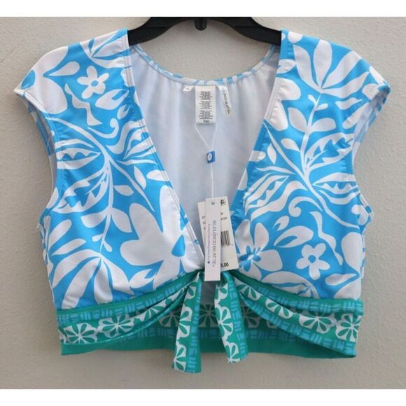Bleu Rod Beatie Sz 14 Sun Day Fun Day Tie Front Cap Sleeve Crop Tankini Top - Picture 1 of 9